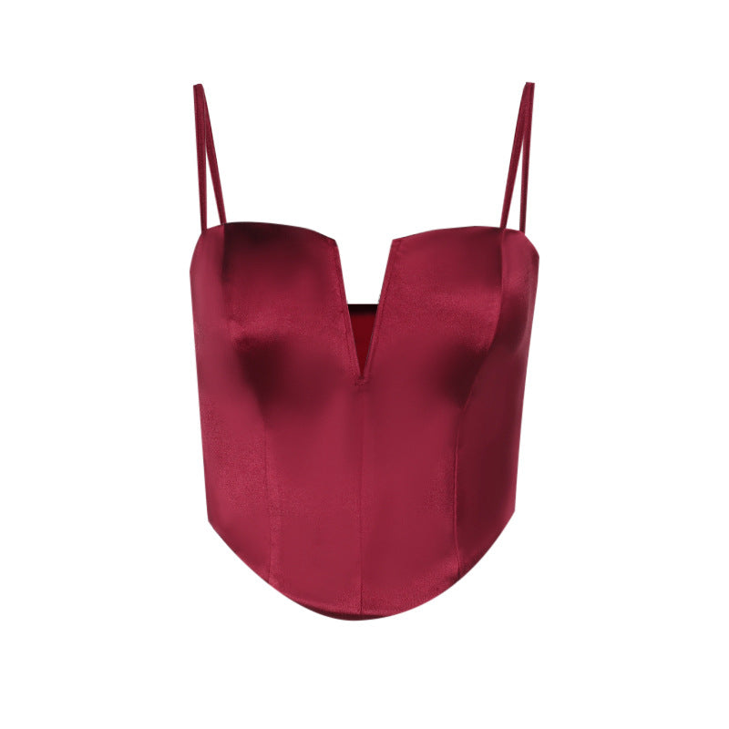Damen Satin-Bustier mit V-Ausschnitt und verstellbaren Trägern R&B