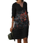 Damen Sommerliches Leinenkleid mit modernem Muster R&B
