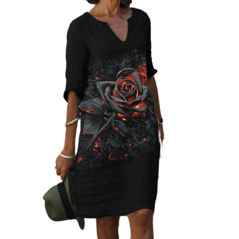 Damen Sommerliches Leinenkleid mit modernem Muster R&B