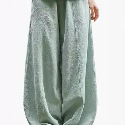 Damen weite Leinenhose mit elastischem Bund und praktischen Taschen R&B