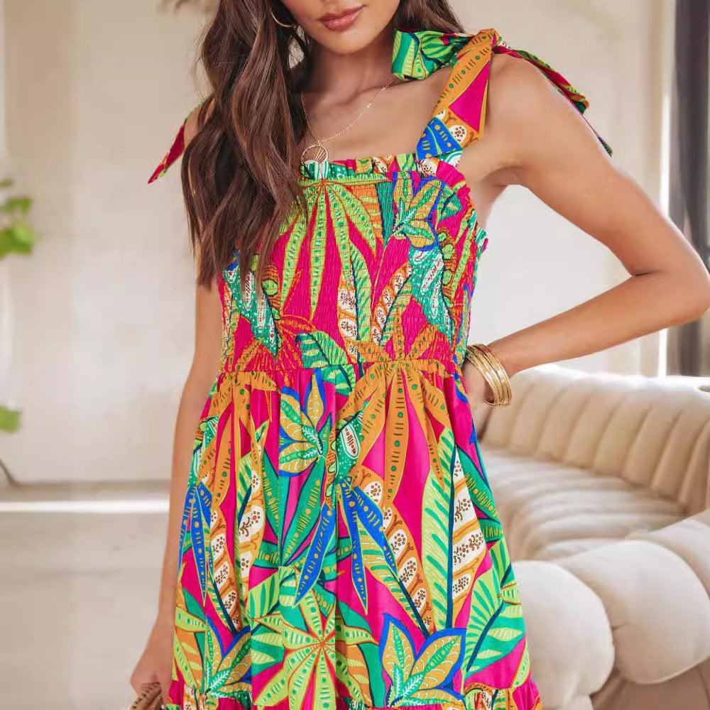 Damen Maxi-Kleid mit floralen Mustern und Trägerdetails R&B