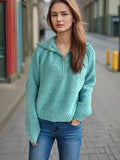 Damen lässiger Zip-Pullover mit oversized Schnitt und hohem Kragen R&B