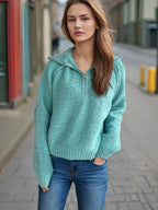 Damen lässiger Zip-Pullover mit oversized Schnitt und hohem Kragen R&B