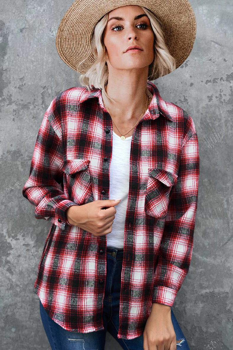 Damen Baumwoll-Flanellhemd mit Karomuster und Brusttaschen R&B