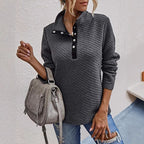 Damen Stepp-Pullover mit kontrastierendem Kragen und Knopfdetail R&B