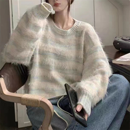 Damen Kuscheliger Strickpullover mit trendigem Farbverlauf und voluminösen Ärmeln R&B