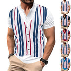 Herren Kurzarm-Henley-Shirt mit gestreiftem Design und modernem Schnitt R&B