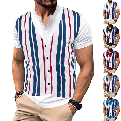 Herren Kurzarm-Henley-Shirt mit gestreiftem Design und modernem Schnitt R&B