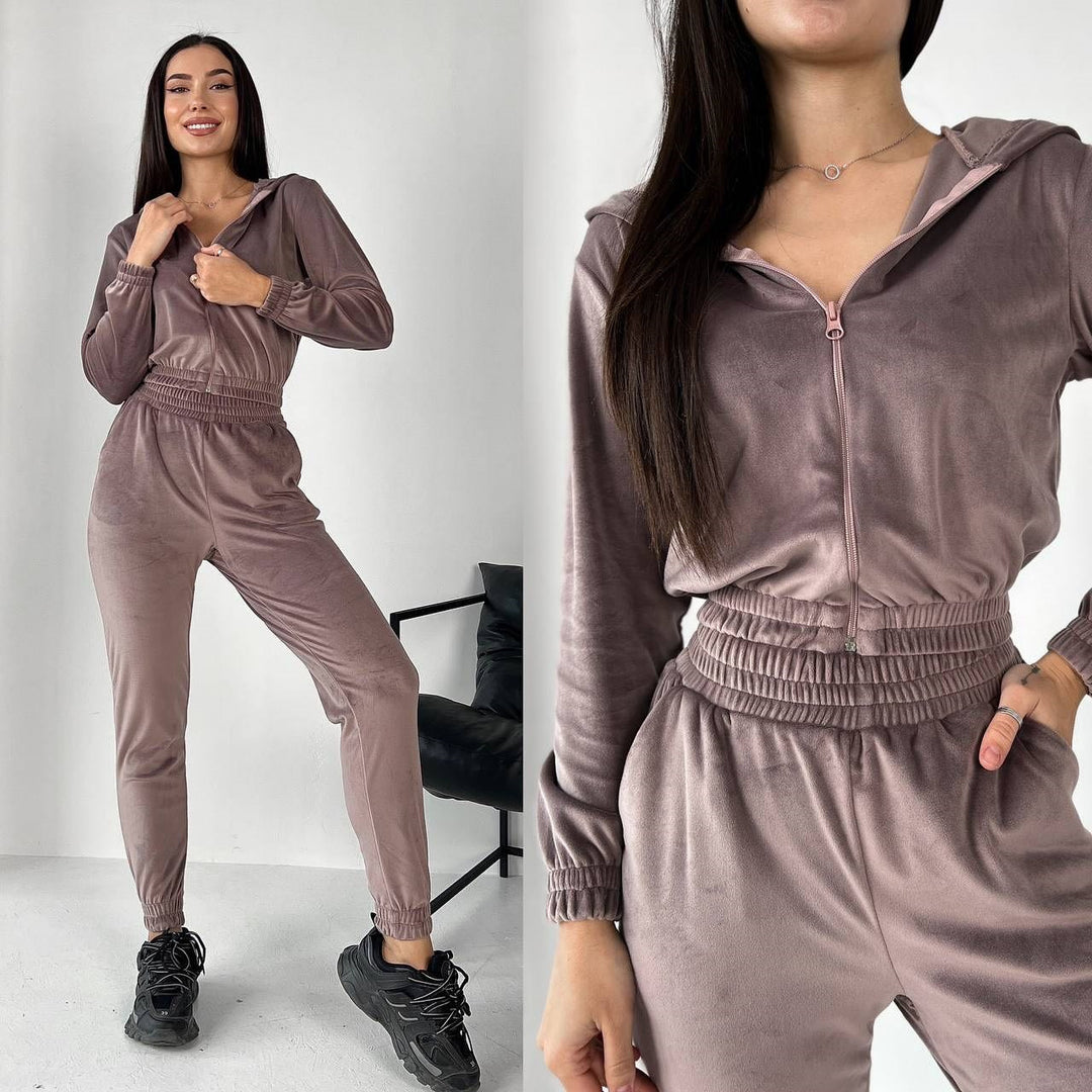 Damen Sportliches Fleece-Loungewear-Set mit Kapuze und tailliertem Schnitt R&B