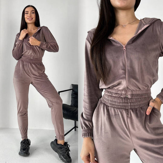 Damen Sportliches Fleece-Loungewear-Set mit Kapuze und tailliertem Schnitt R&B