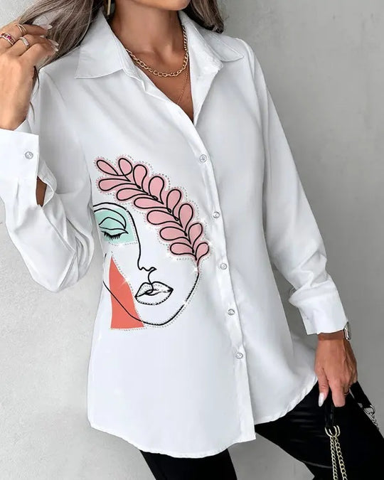 Damen Kunstvolle Bluse mit einzigartigem Grafikdruck R&B