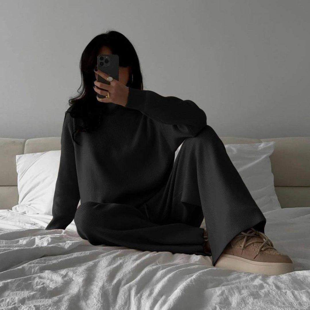 Damen elegantes und lässiges Strickset mit hochgeschlossenem Kragen R&B