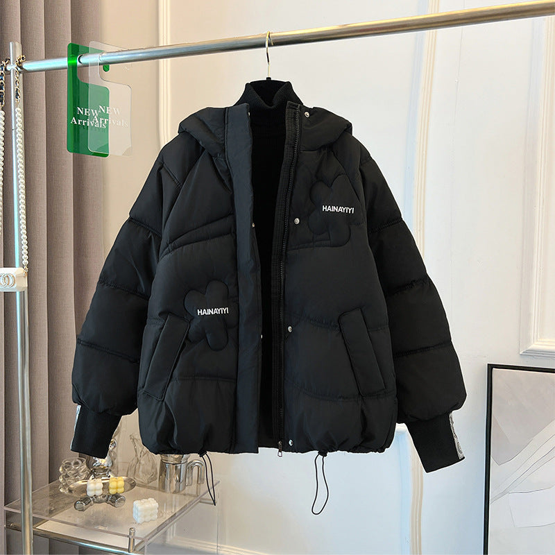 Damen Modische Kurze Daunenjacke mit Kapuze und praktischen Taschen R&B