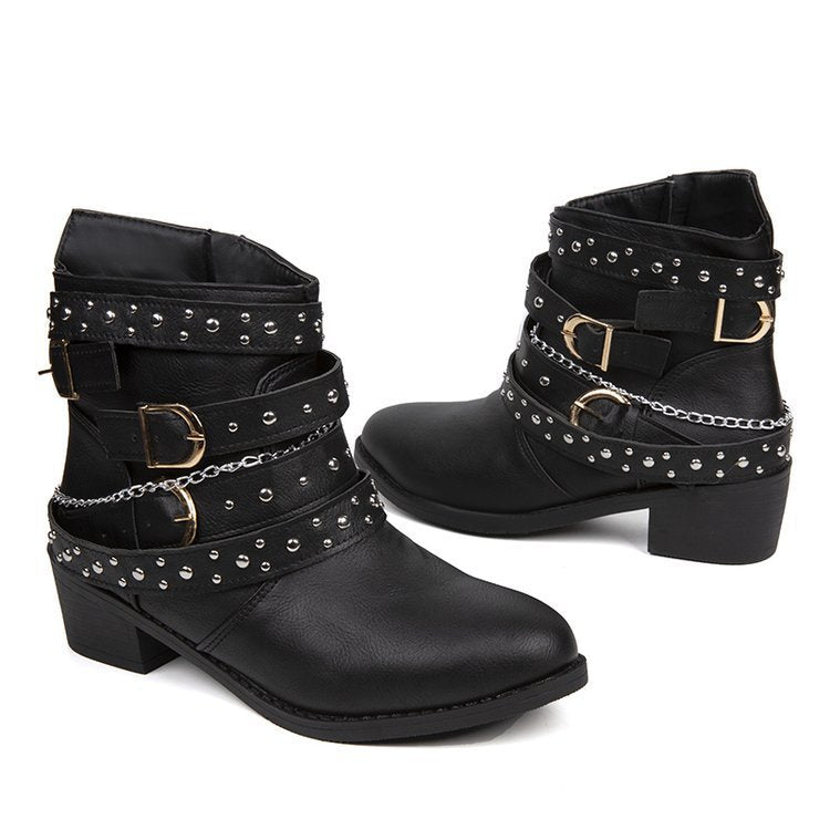 Damen Trendige Schnürstiefeletten mit dekorativen Riemen und glänzenden Akzenten R&B