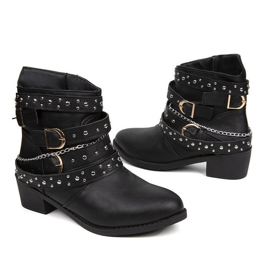 Damen Trendige Schnürstiefeletten mit dekorativen Riemen und glänzenden Akzenten R&B