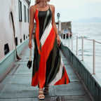 Damen Maxikleid im modernen Grafikdesign mit schmalen Trägern und fließendem Schnitt R&B