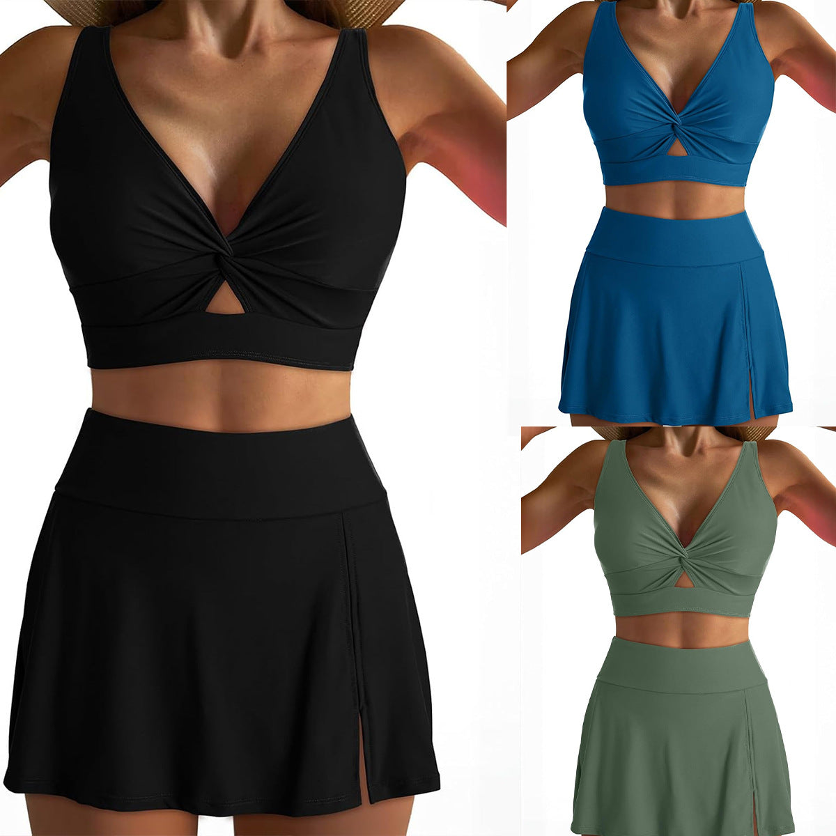 Damen Sportliches Bikini-Set mit modischem Wickeltop und schickem Rock R&B
