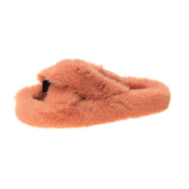 Damen Flauschige Hausschlappen mit gewendeten Riemen und ergonomischem Fußbett R&B