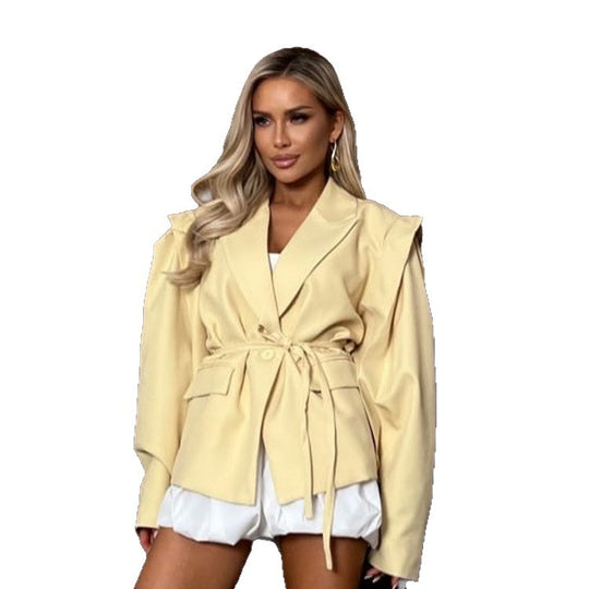 Damen elegante oversized Blazerjacke mit Gürteldetail R&B