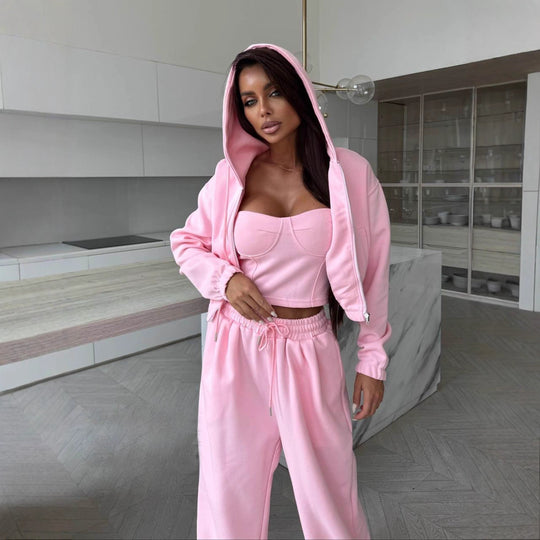 Damen Lässiges Hoodie-Set mit figurbetontem Top und weiter Jogginghose R&B