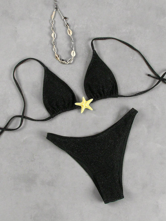 Damen Triangel-Bikini mit funkelndem Glitzereffekt und charmantem Stern-Detail R&B