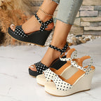 Damen Modische Wedge-Sandalen mit Punkte-Design und verstellbarem Riemen R&B
