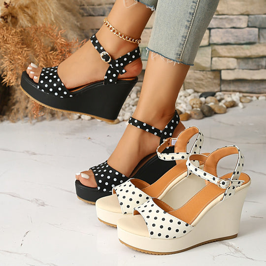 Damen Modische Wedge-Sandalen mit Punkte-Design und verstellbarem Riemen R&B