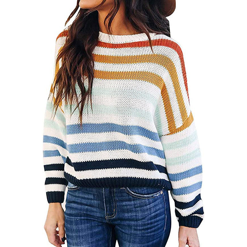 Damen Lockerer Strickpullover mit Streifenmuster R&B