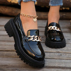 Damen Chunky Loafers mit goldener Kettenverzierung und rutschfester Sohle R&B