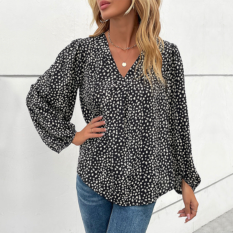 Damen Elegante Bluse mit Leoprint und voluminösen Ärmeln R&B