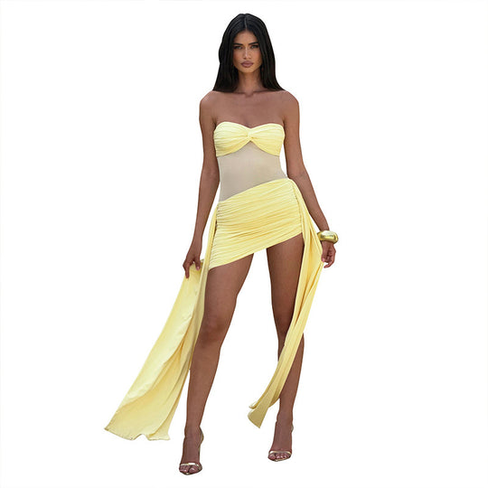 Damen Bandeau Badeanzug mit lässigem Überrock R&B