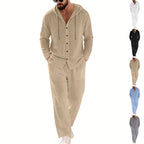 Herren nan zweiteiliges Lounge-Set mit Knopf-Kapuzenhemd aus Kreppjersey und gerader Tunnelzughose R&B