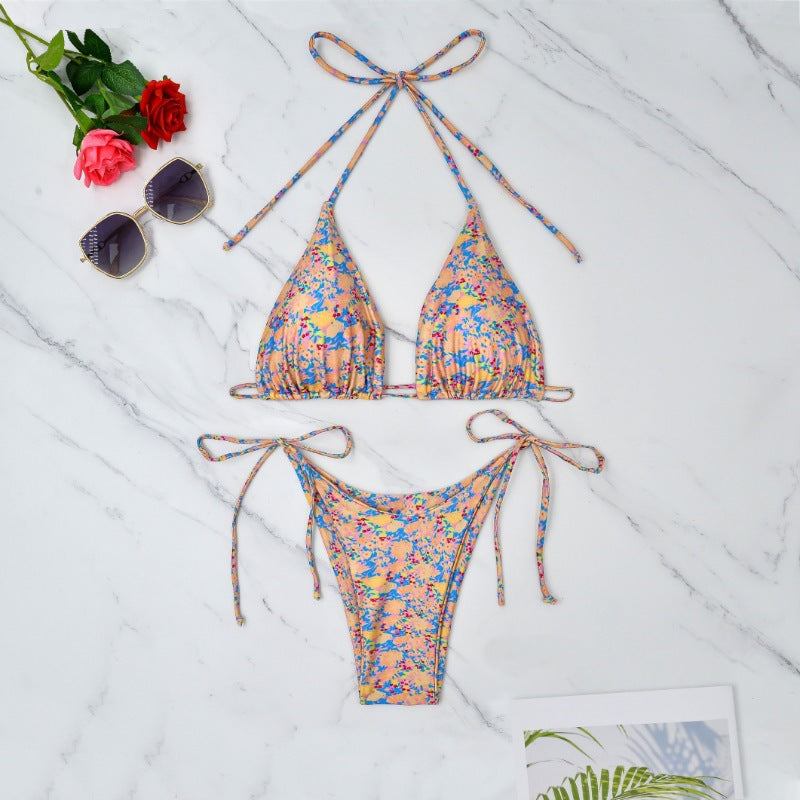 Damen Triangel-Bikini mit verstellbaren BindR&Bändern und floralem Muster R&B