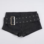 Damen modische Shorts mit breitem Gürtel und dekorativen Ösen R&B