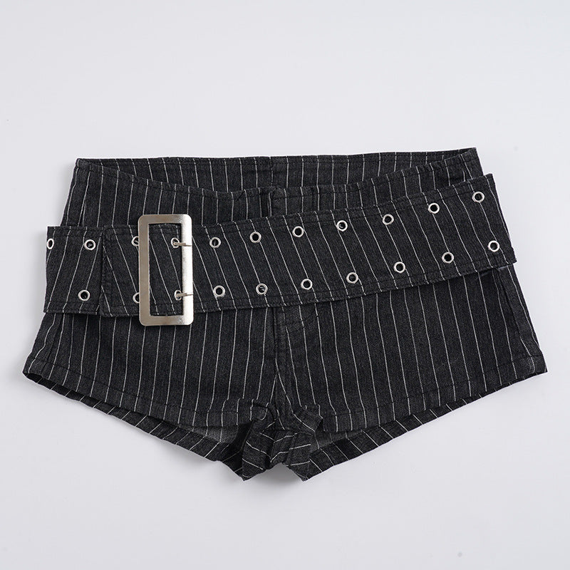 Damen modische Shorts mit breitem Gürtel und dekorativen Ösen R&B