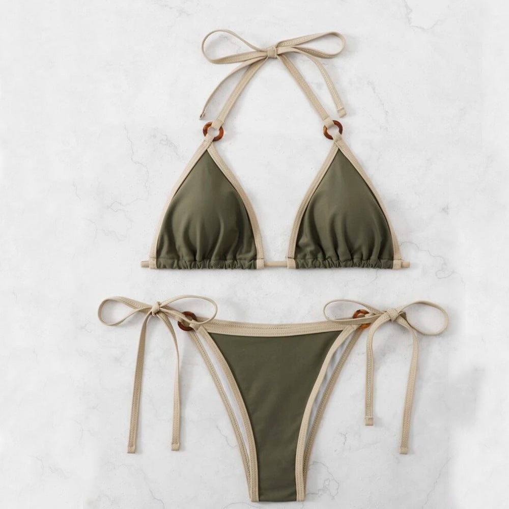Damen Triangel-Bikini mit verstellbaren Trägern und Ringdetails R&B