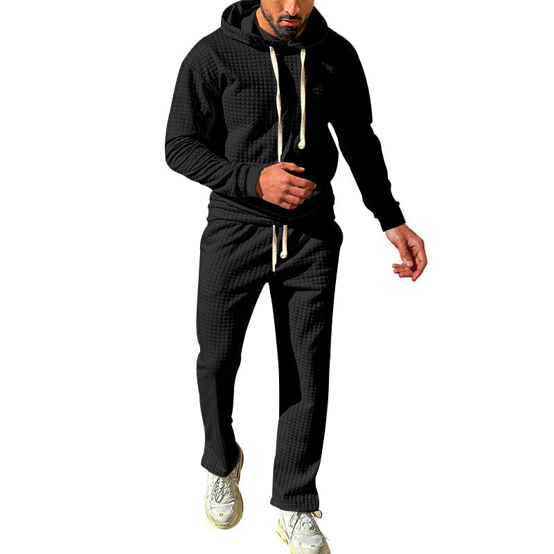 Herren nan Waffeljersey-Komfortset mit Kapuze, Tunnelzugbund und geradem Bein R&B
