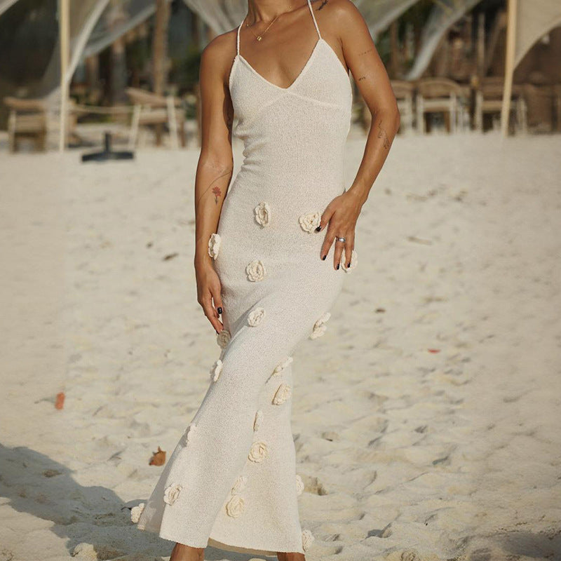Damen elegantes glitzerndes Maxikleid mit floralen Applikationen R&B