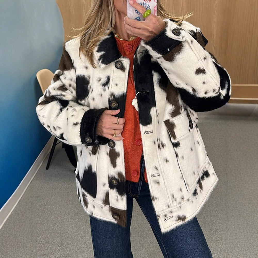 Damen lässige Oversized-Jacke mit tierischem Print R&B