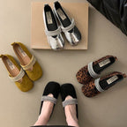 Damen elegante Ballerinas mit dekorativem Riemchen und schimmernder Oberfläche R&B