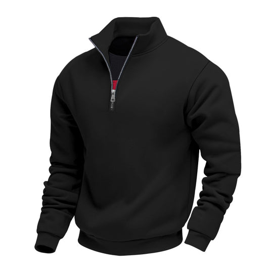 Herren nan angerauter Sweat-Halbzip mit kontrastiertem Innenkragen und elastischem Saum R&B