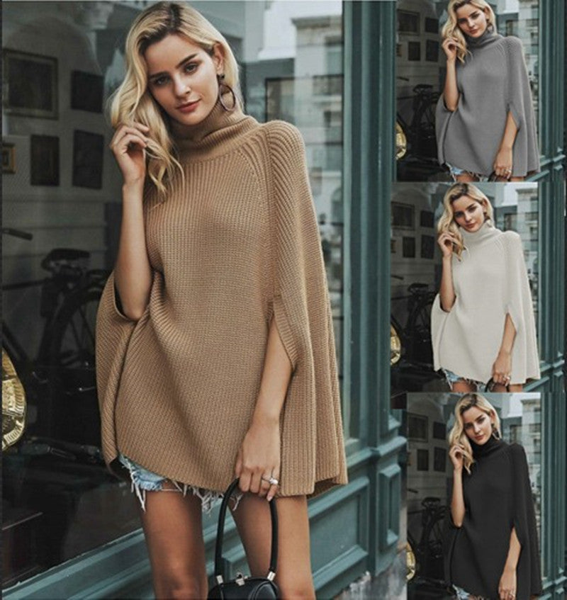 Damen Großer Strickpullover mit hochschließendem Kragen und weitem Schnitt R&B