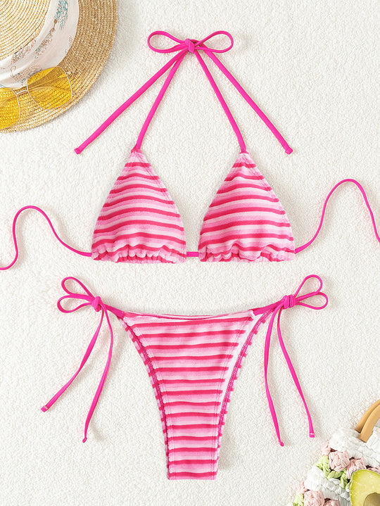 Damen gestreiftes Bikini-Set mit verstellbaren Trägern R&B