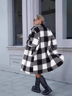 R&B | Langer Mantel - Oversized Fit - Sherpa Textur - Karomuster - Reverskragen
