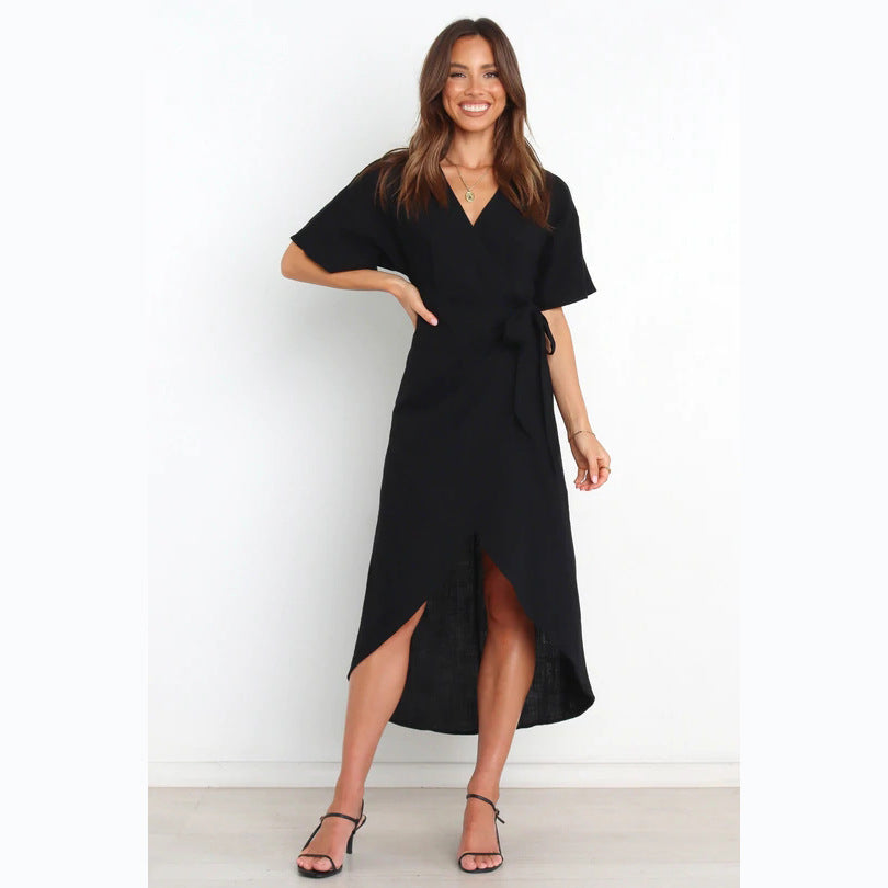 Damen Wickelkleid mit elegantem V-Ausschnitt und modischem Taillengürtel R&B