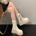 Damen Schicke modische Stiefeletten mit Plateau- und Schnallen-Detail R&B