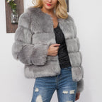 Damen Flauschige Kunstpelzjacke mit voluminösen Ärmeln und elegantem Schnitt R&B