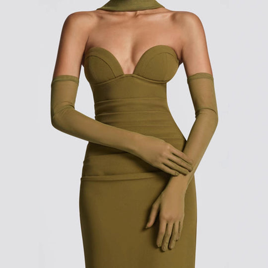 Damen Elegantes Schulterfreies Maxikleid mit figurformenden Einsätzen R&B