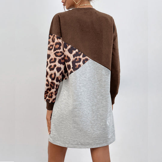 Damen lässiges Sweatshirtkleid mit modischem Tiermuster und asymmetrischem Design R&B