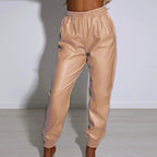 Damen Bequeme Kunstleder Jogginghose R&B